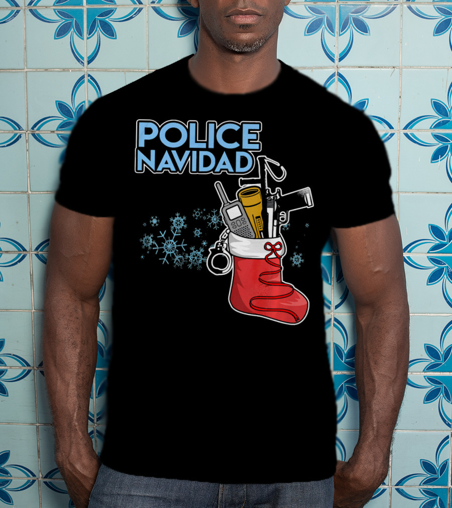 Police Navidad Christmas Stocking With Law Enforcement Gear T-Shirt