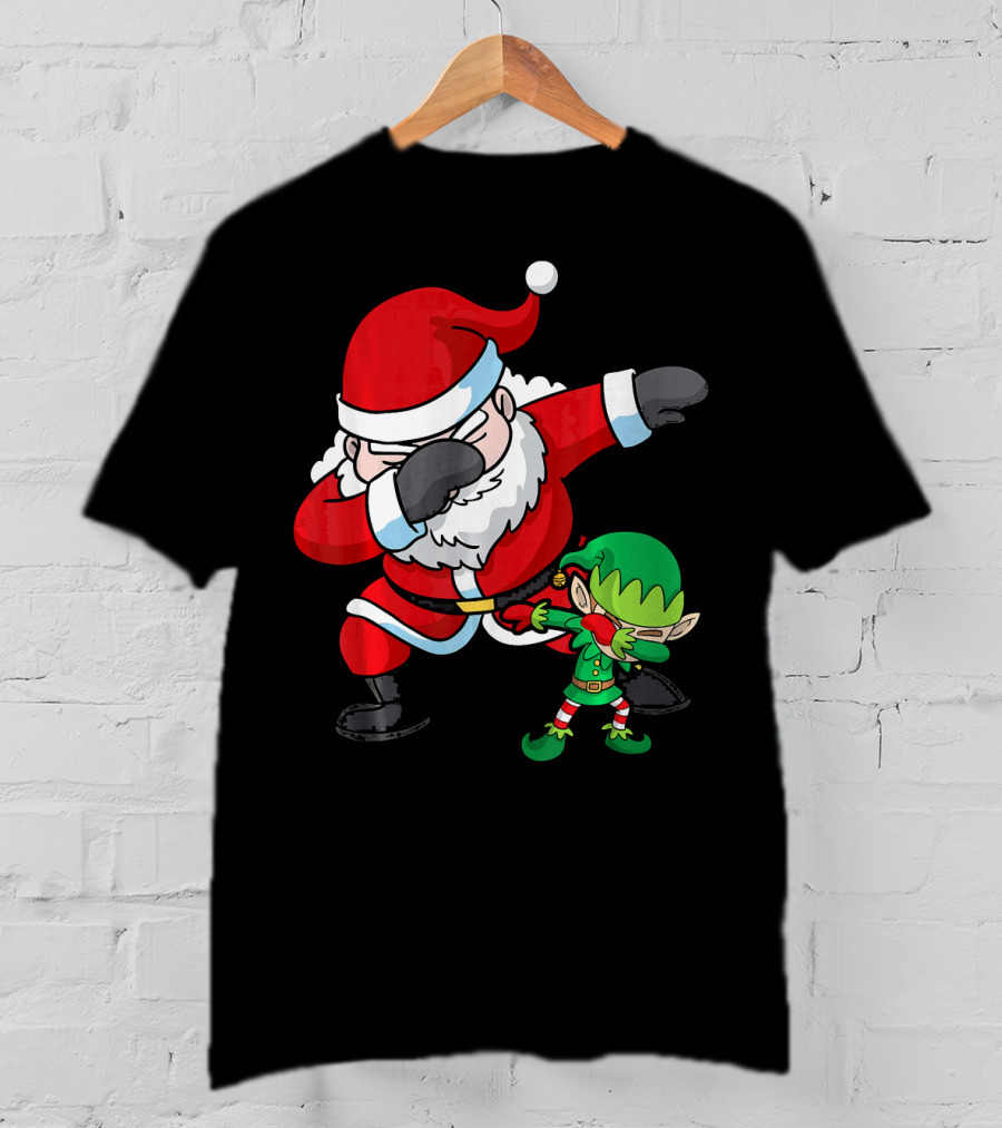 Christmas Boys Dabbing Santa Claus And Elf Dab Dan T-Shirt