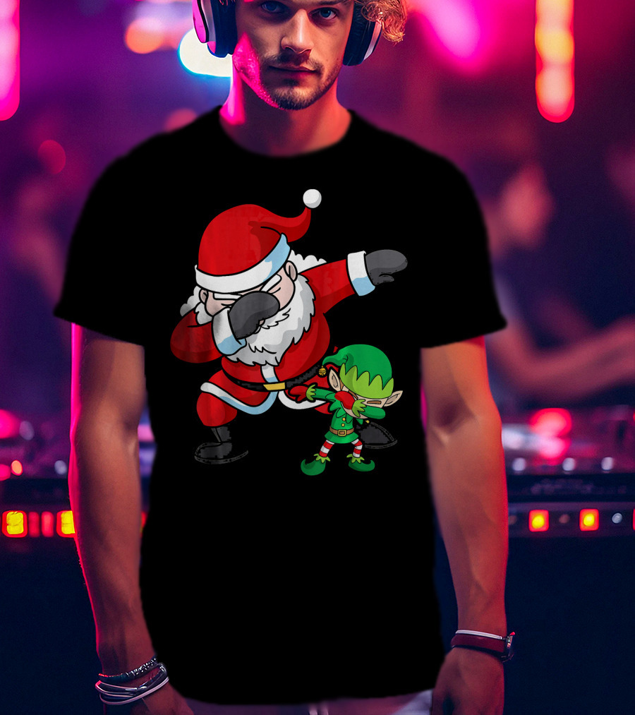 Christmas Boys Dabbing Santa Claus And Elf Dab Dan T-Shirt