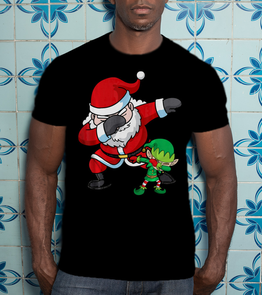 Christmas Boys Dabbing Santa Claus And Elf Dab Dan T-Shirt
