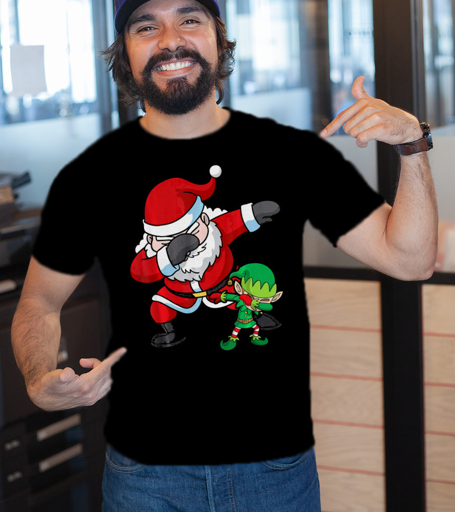 Christmas Boys Dabbing Santa Claus And Elf Dab Dan T-Shirt