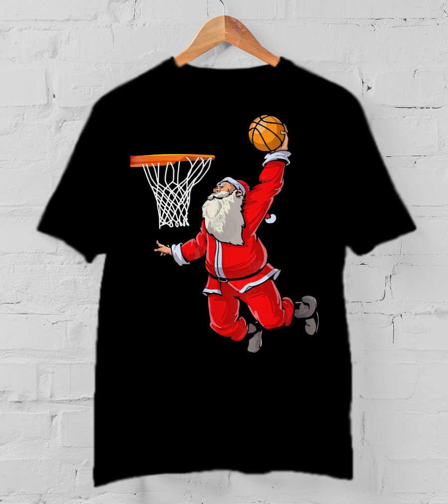 Santa Dunking Basketball Weihnachten Santa Hat T-Shirt