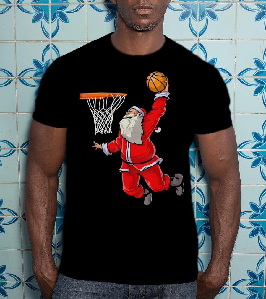 Santa Dunking Basketball Weihnachten Santa Hat T-Shirt