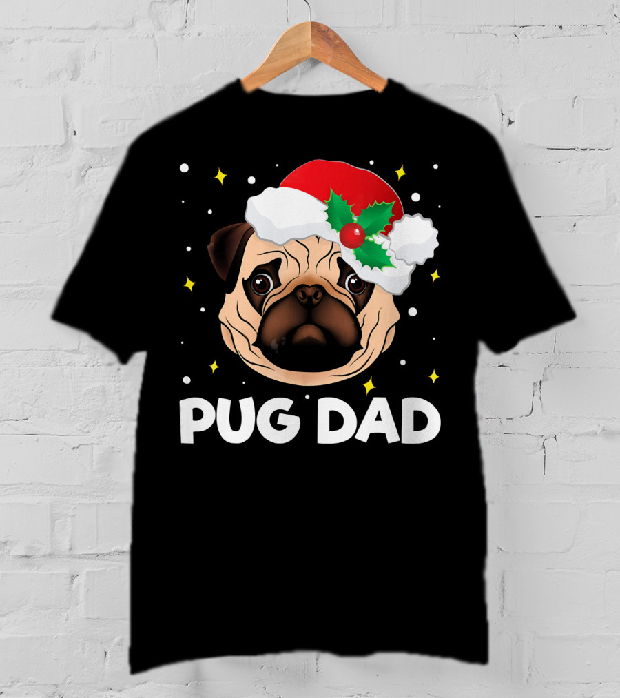 Pug Dad Daddy Christmas Santa Hat Pug T-Shirt