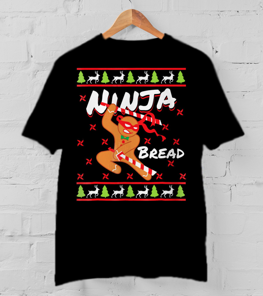 Ninjabread Man Gingerbread Ninja Christmas Sweater Reindeer Trees T-Shirt