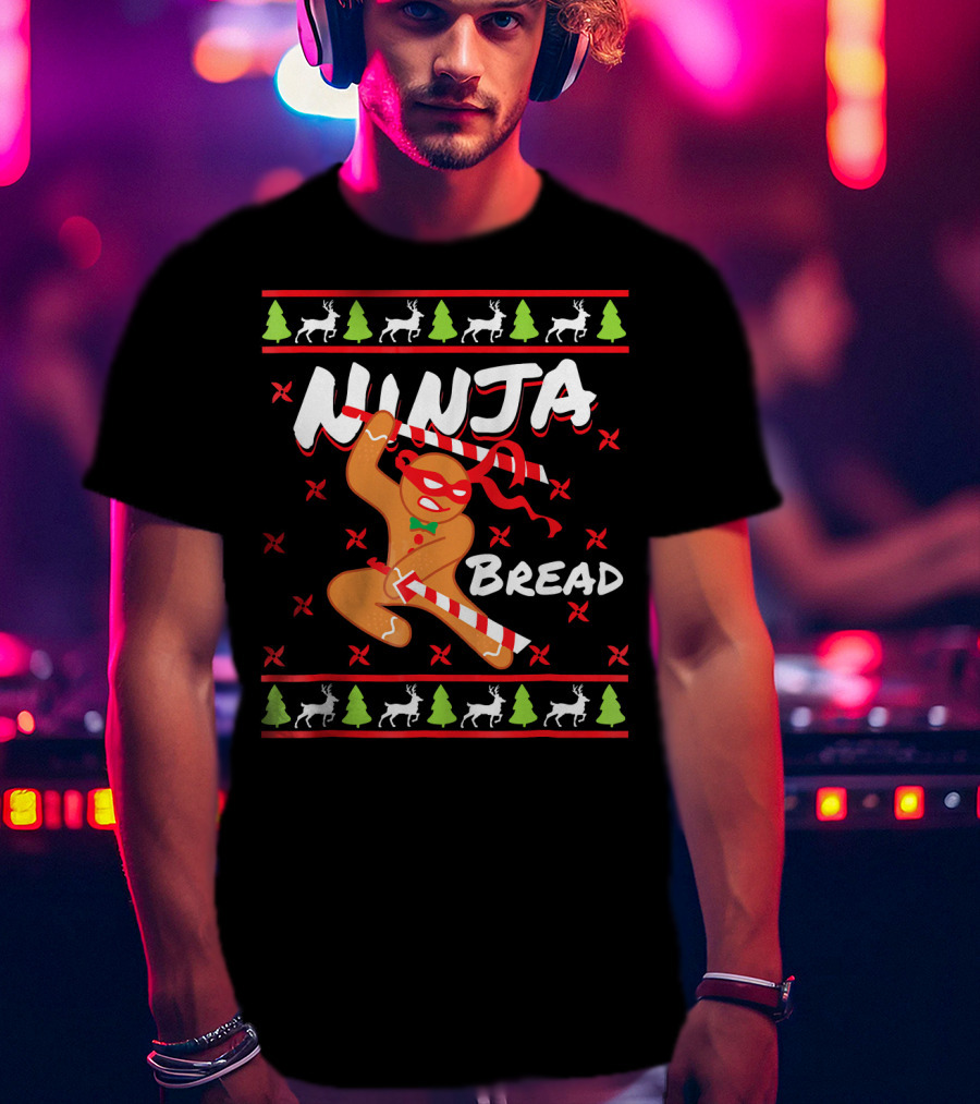 Ninjabread Man Gingerbread Ninja Christmas Sweater Reindeer Trees T-Shirt