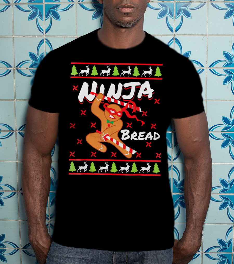 Ninjabread Man Gingerbread Ninja Christmas Sweater Reindeer Trees T-Shirt