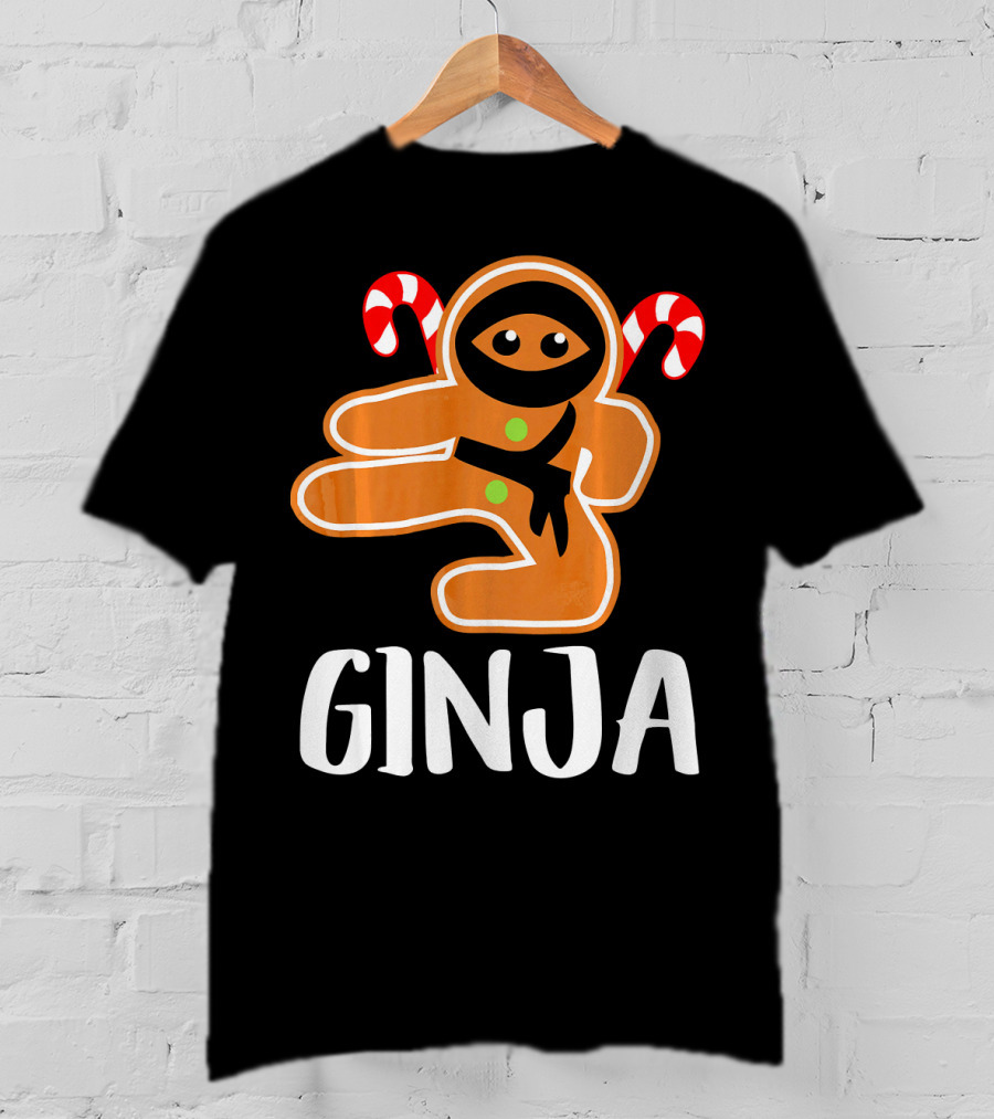 Ginja Ninja Warrior Gingerbread Man With Candy Canes T-Shirt