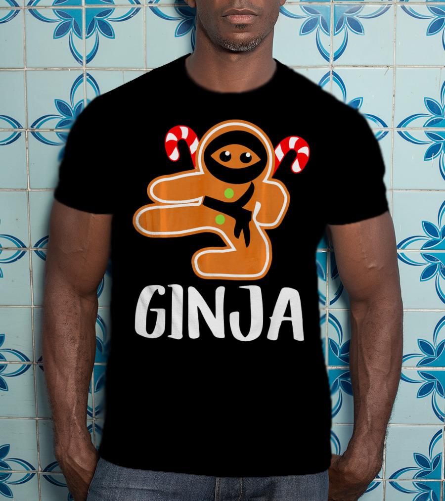 Ginja Ninja Warrior Gingerbread Man With Candy Canes T-Shirt