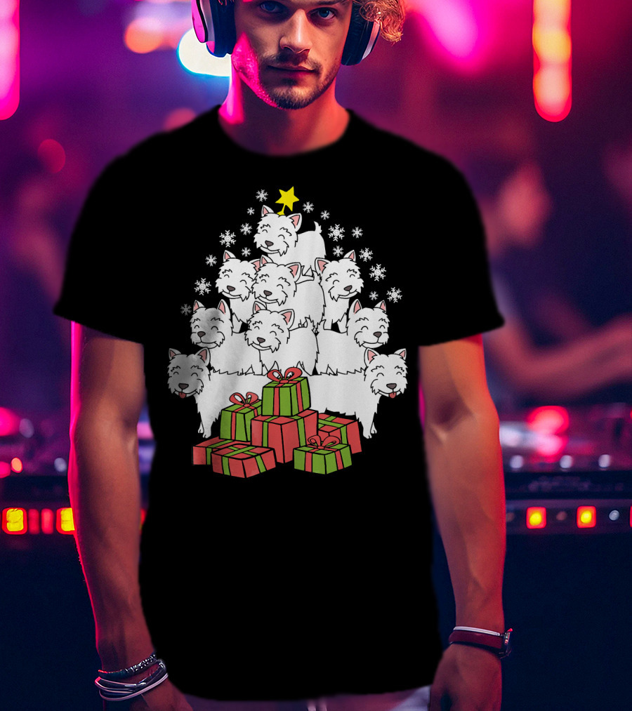 Westie Christmas Tree With Presents And Snowflakes T-Shirt