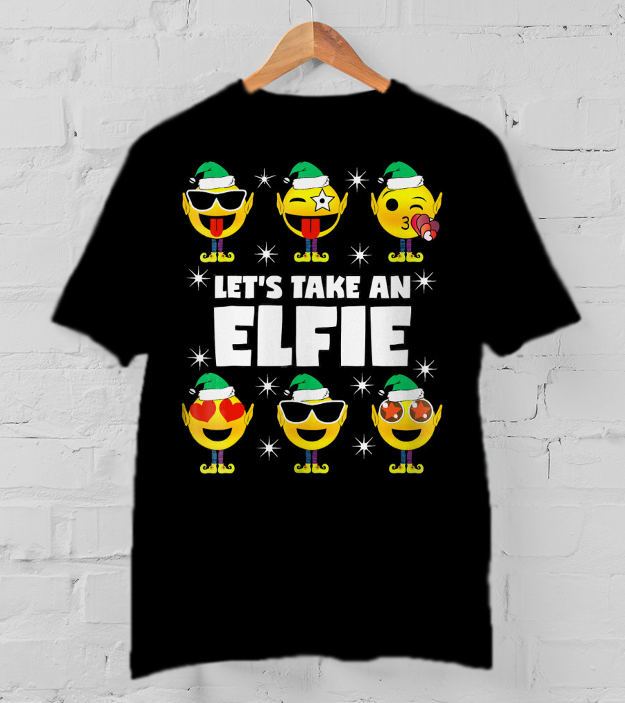 Family Christmas Emoji Elf Let's Take An Elfie T-Shirt