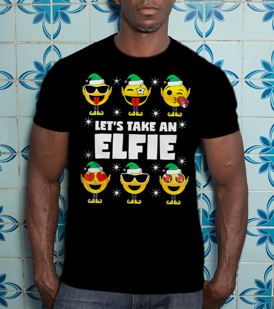 Family Christmas Emoji Elf Let's Take An Elfie T-Shirt