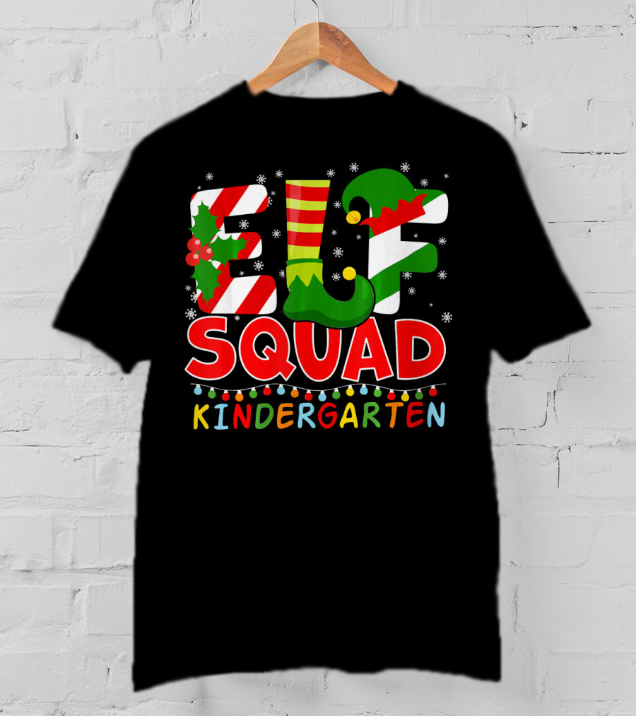 ELF Squad Funny Christmas Kindergarten Holiday Lights T-Shirt