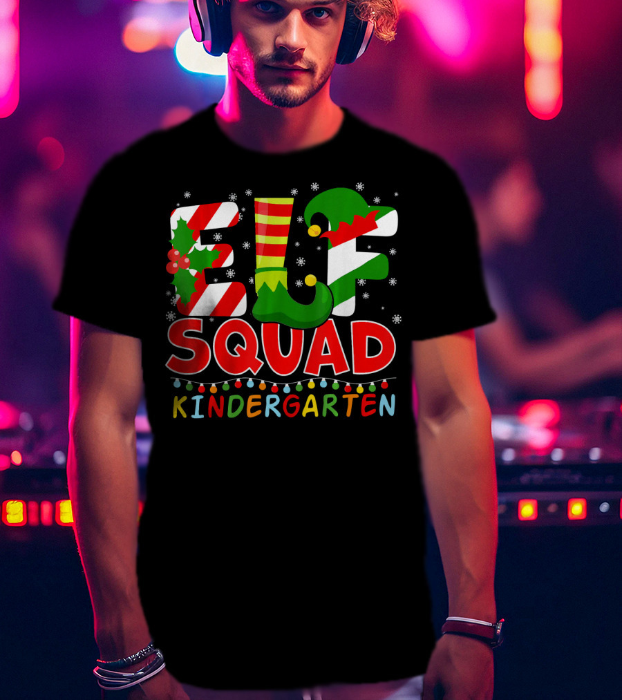 ELF Squad Funny Christmas Kindergarten Holiday Lights T-Shirt