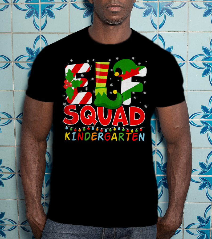 ELF Squad Funny Christmas Kindergarten Holiday Lights T-Shirt