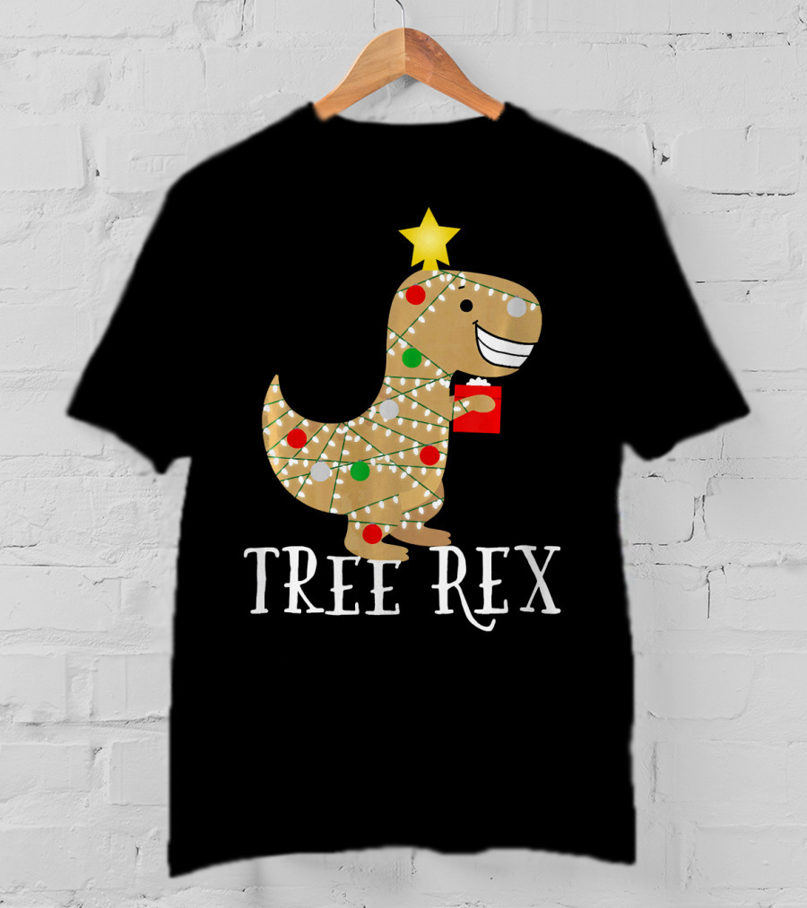 The Original Christmas Tree Rex Dinosaur With Lights And Star T-Shirt