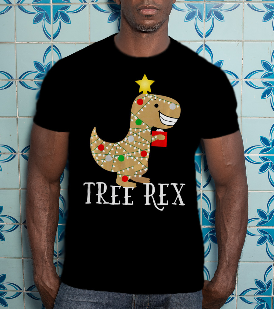 The Original Christmas Tree Rex Dinosaur With Lights And Star T-Shirt