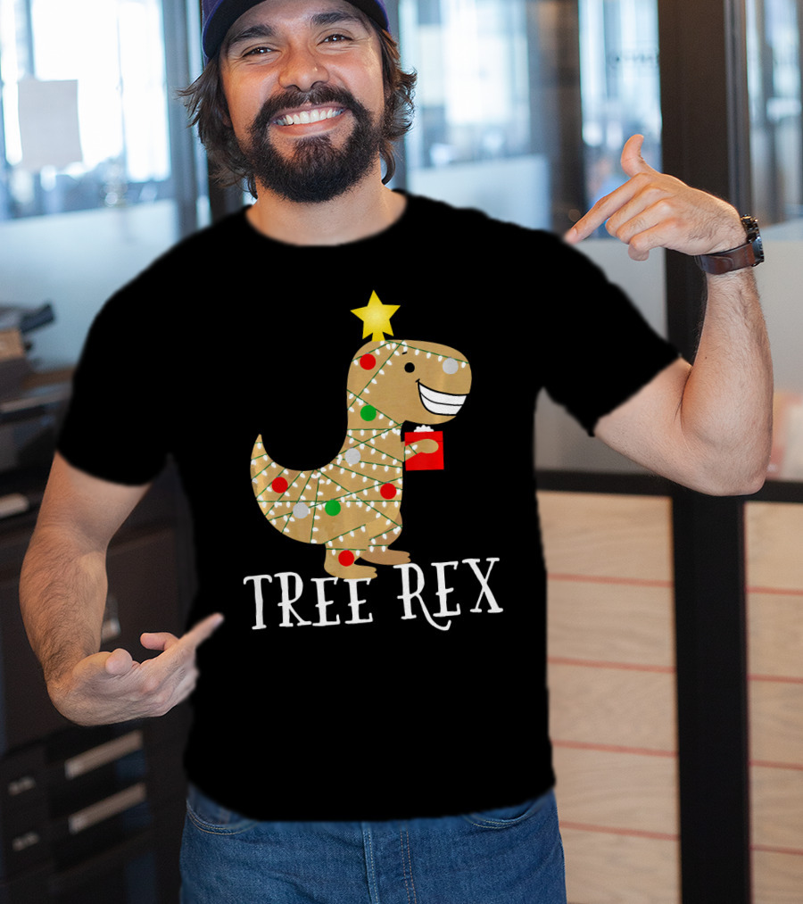 The Original Christmas Tree Rex Dinosaur With Lights And Star T-Shirt