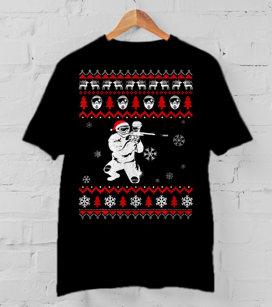 Christmas Paintball Santa Hat Reindeer Snowflakes Ugly T-Shirt