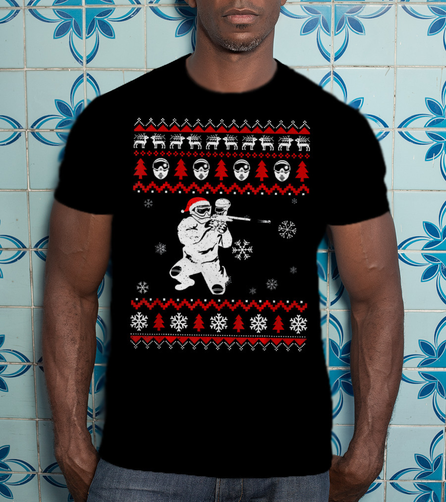 Christmas Paintball Santa Hat Reindeer Snowflakes Ugly T-Shirt