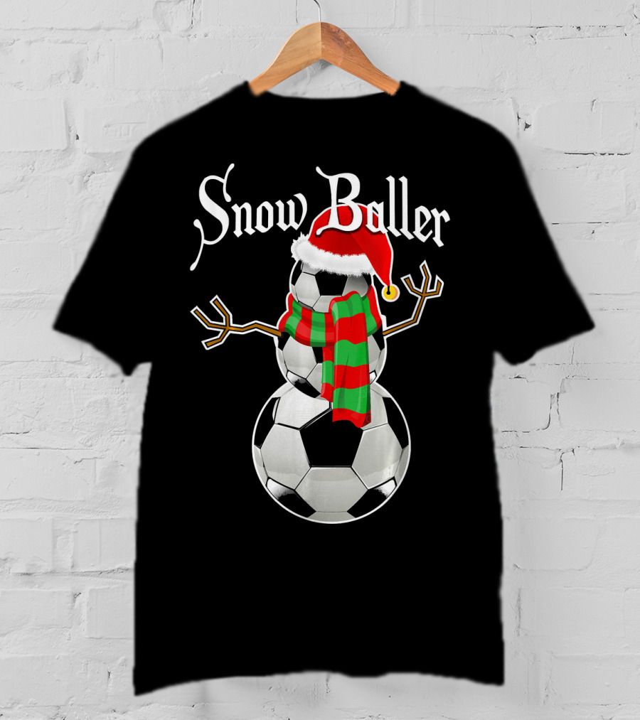 Snow Baller Soccer Christmas Snowman Santa Hat Soccer Balls T-Shirt