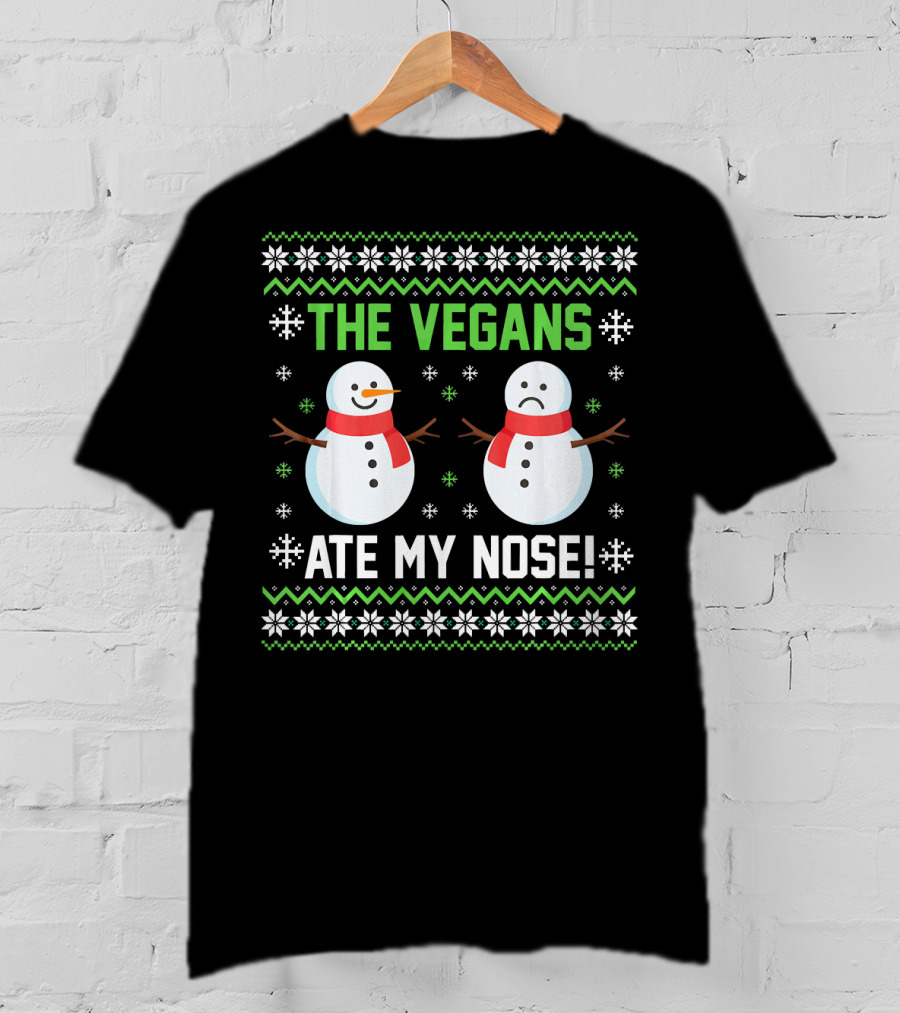 The Vegans Ate My Nose Snowman Funny Holiday T-Shirt