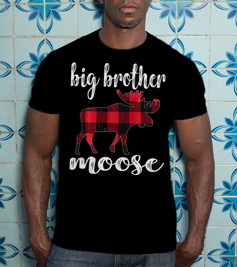 Big Brother Moose Plaid Buffalo Check Moose T-Shirt