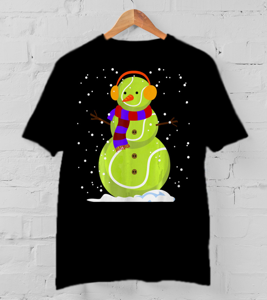 Dabbing Tennis Ball Snowman With Scarf And Earmuffs T-Shirt