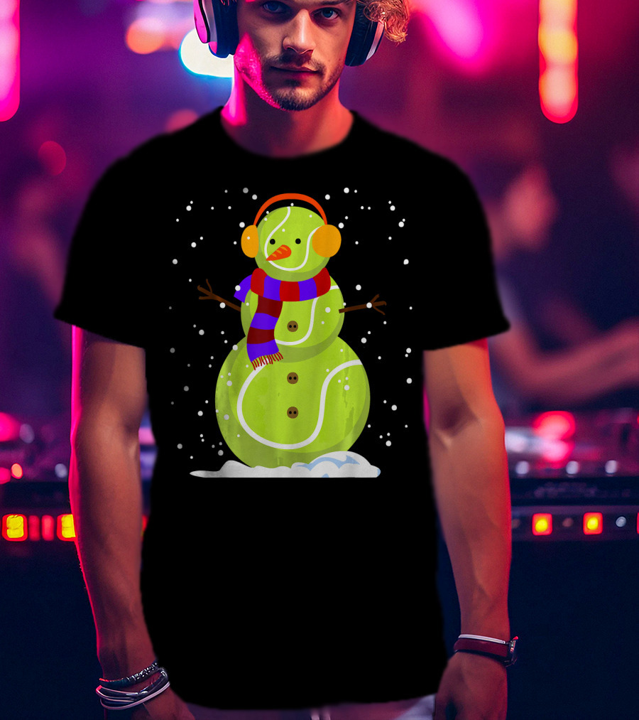 Dabbing Tennis Ball Snowman With Scarf And Earmuffs T-Shirt