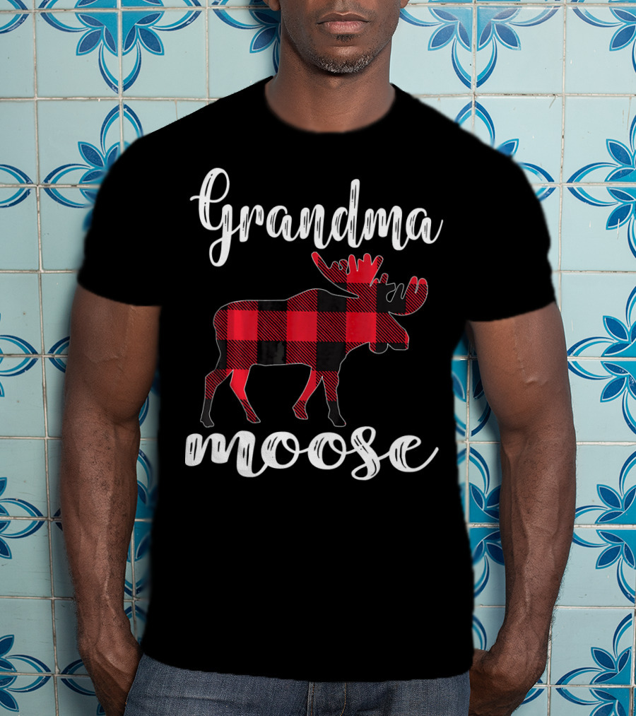 Grandma Moose Red Plaid Buffalo Check T-Shirt