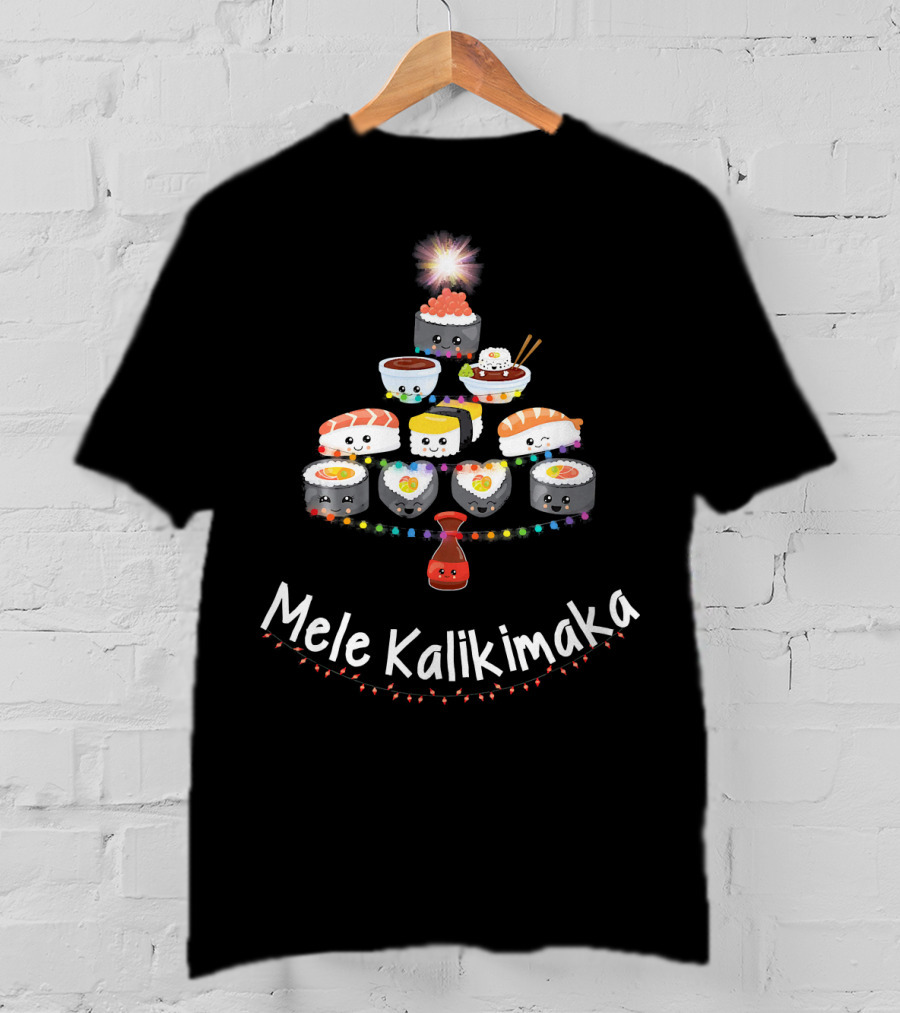 Funny Sushi Christmas Tree Mele Kalikimaka T-Shirt