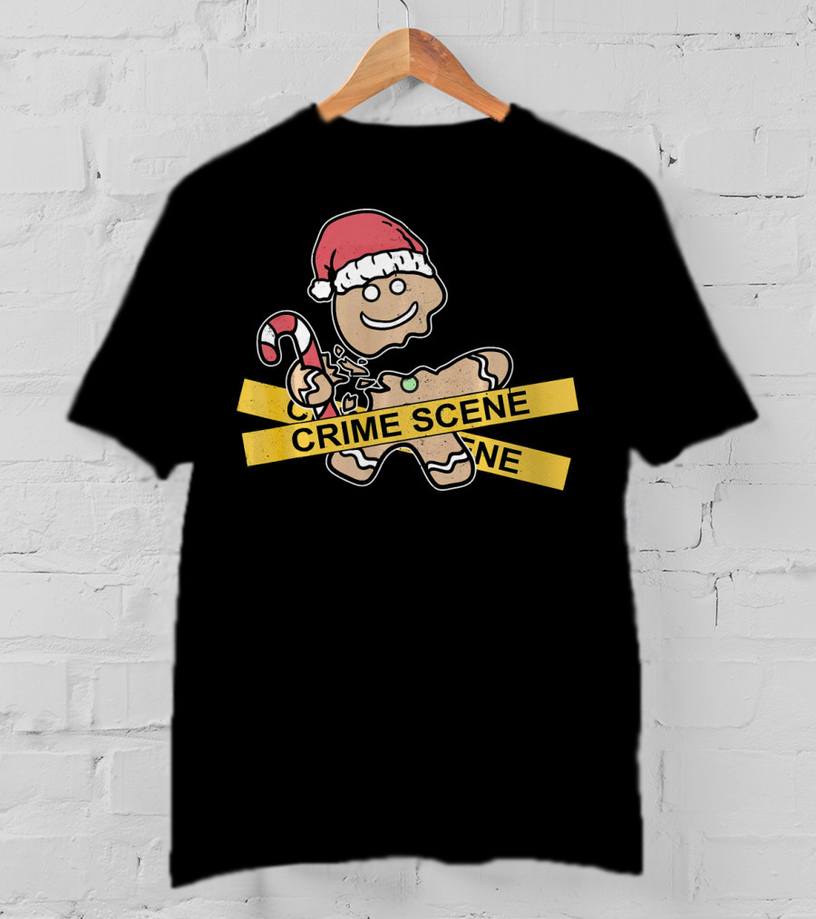 Gingerbread Cookie Crime Scene Santa Hat Candy Cane Christmas T-Shirt