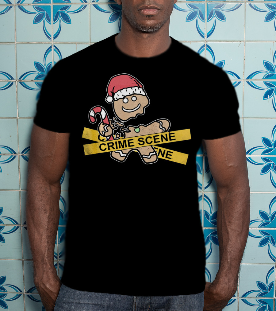 Gingerbread Cookie Crime Scene Santa Hat Candy Cane Christmas T-Shirt