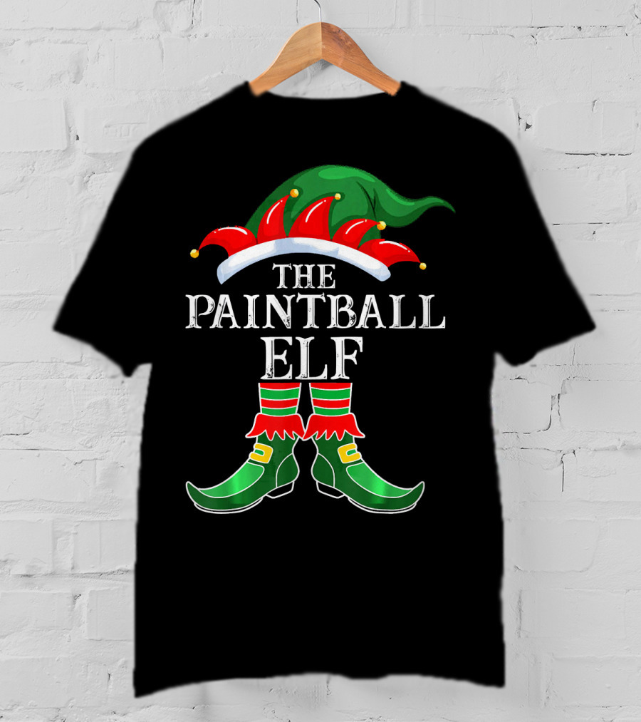The Paintball Elf Christmas Hat Boots T-Shirt