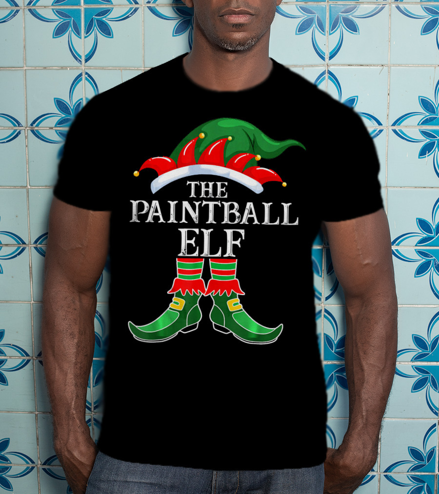 The Paintball Elf Christmas Hat Boots T-Shirt