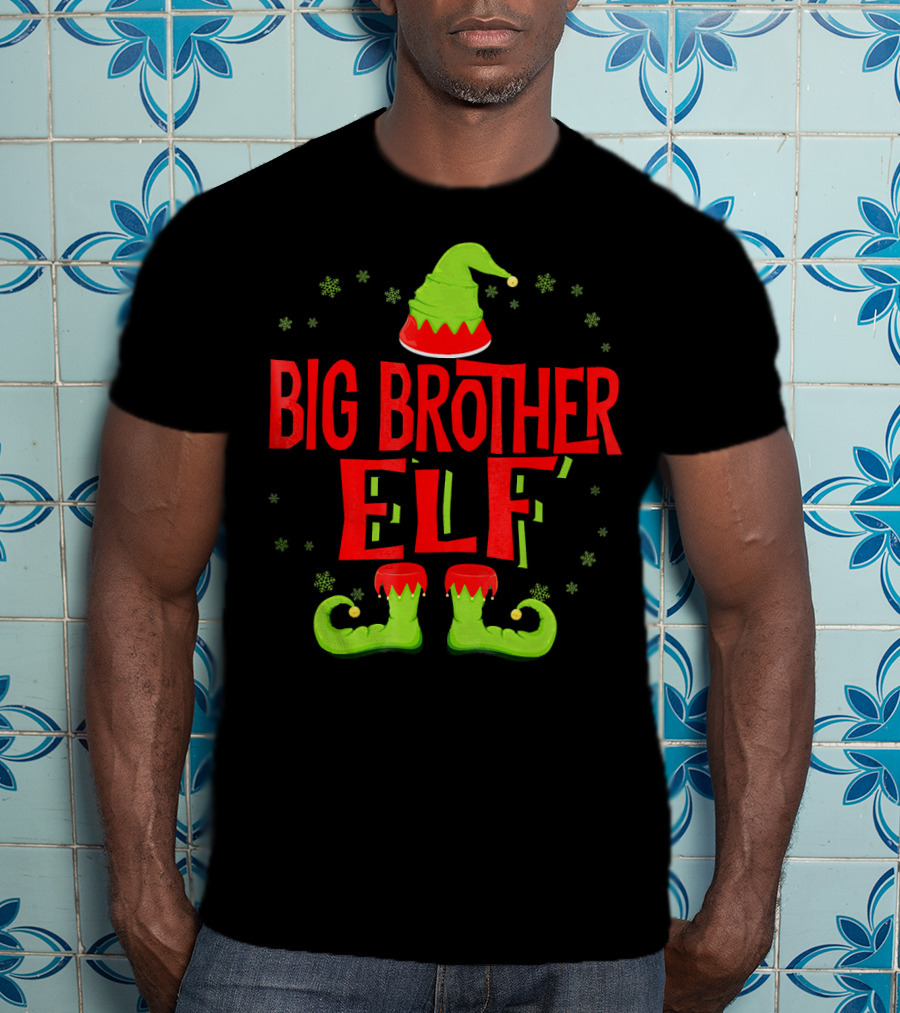 Big Brother Elf Christmas Outfit With Green Hat And Shoes T-Shirt