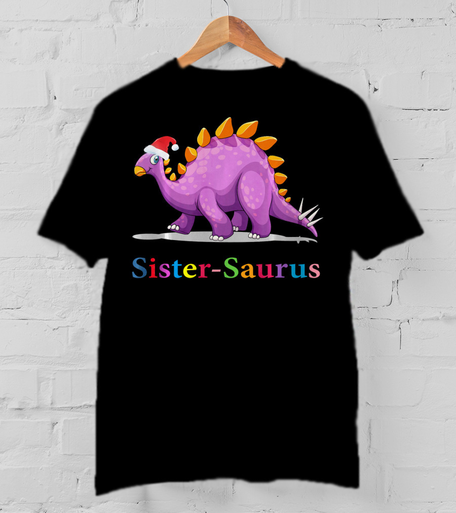 Sister-Saurus Dinosaur With Santa Hat T-Shirt