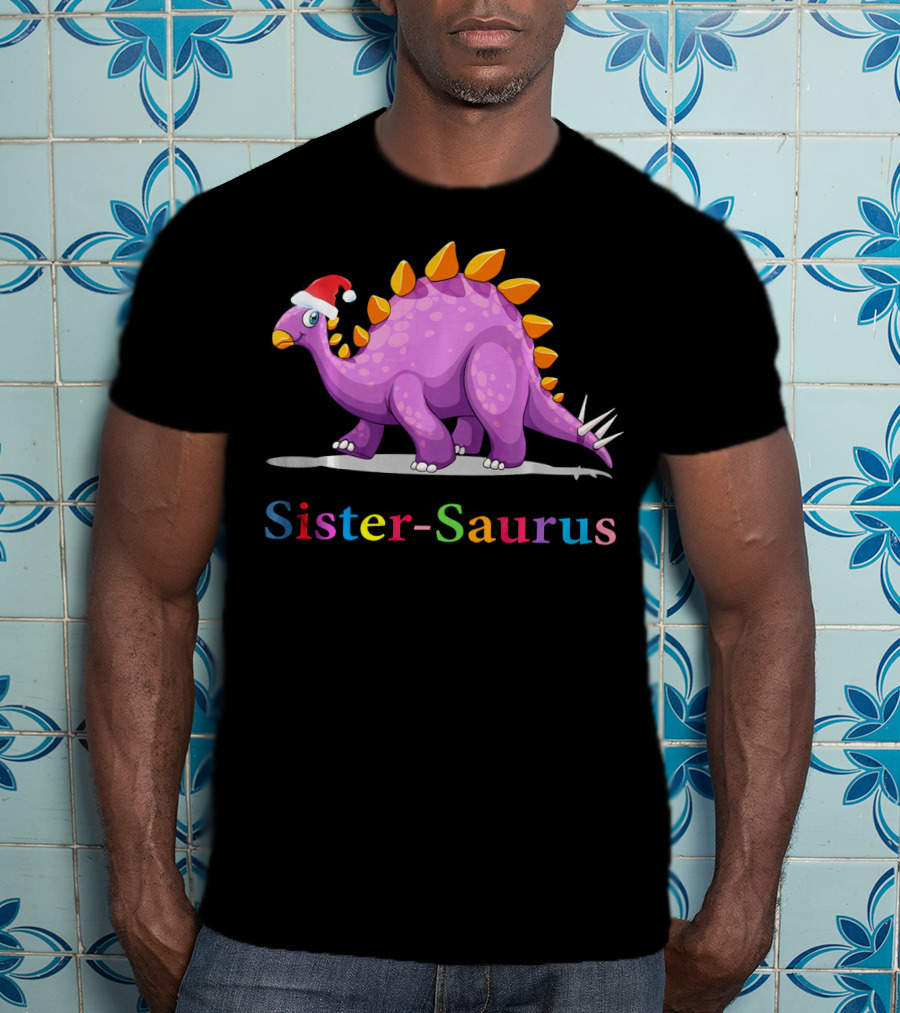 Sister-Saurus Dinosaur With Santa Hat T-Shirt