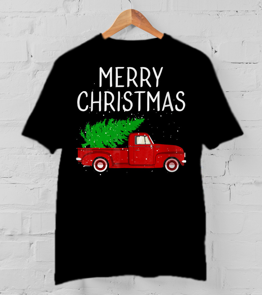 Merry Christmas Vintage Red Truck With Tree T-Shirt
