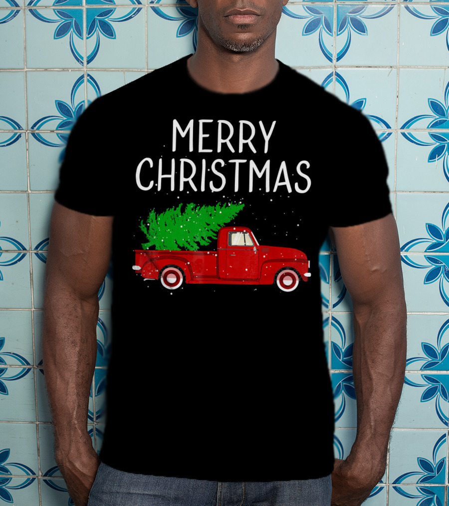 Merry Christmas Vintage Red Truck With Tree T-Shirt