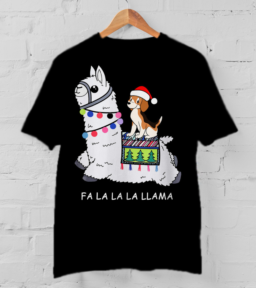 Fa La La La Llama Santa Beagle Festive Christmas Ride T-Shirt