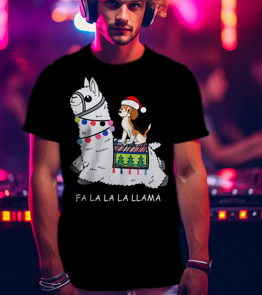 Fa La La La Llama Santa Beagle Festive Christmas Ride T-Shirt