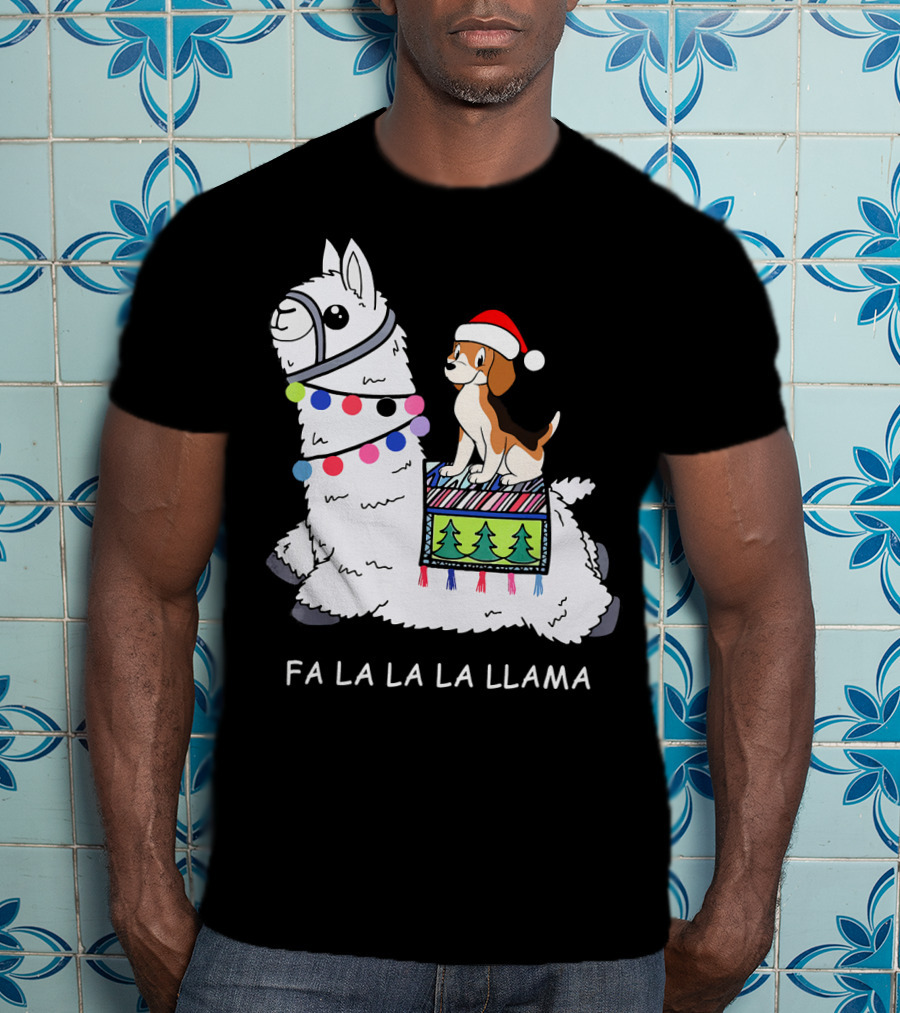 Fa La La La Llama Santa Beagle Festive Christmas Ride T-Shirt