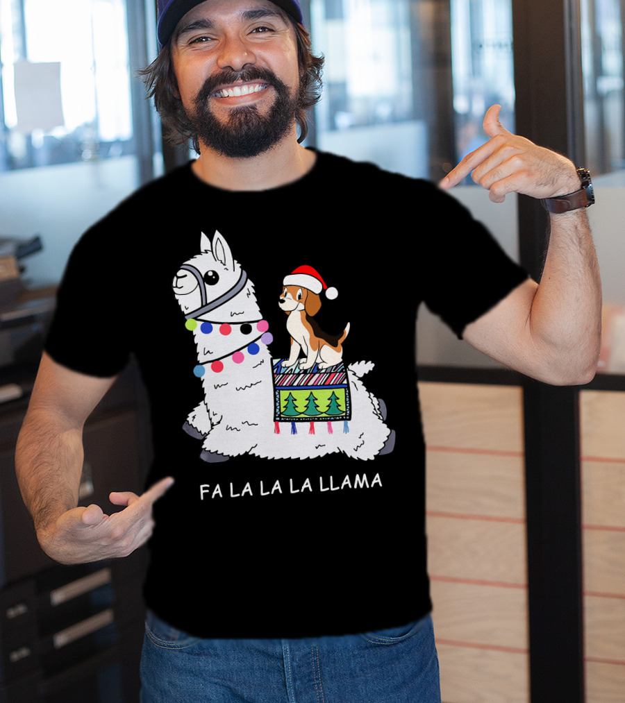 Fa La La La Llama Santa Beagle Festive Christmas Ride T-Shirt