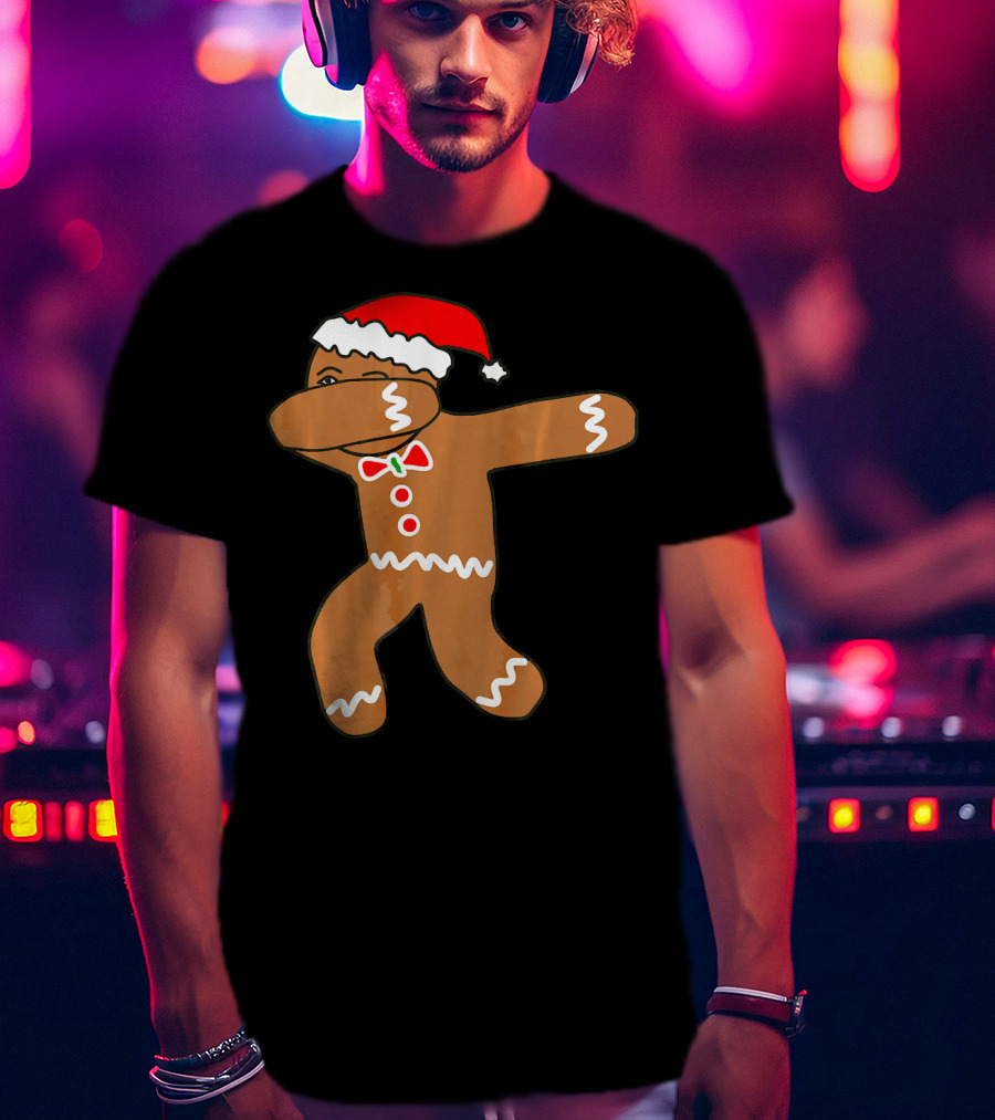 Dabbing Gingerbread Man In Santa Hat T-Shirt