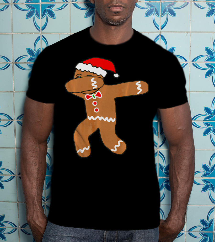 Dabbing Gingerbread Man In Santa Hat T-Shirt
