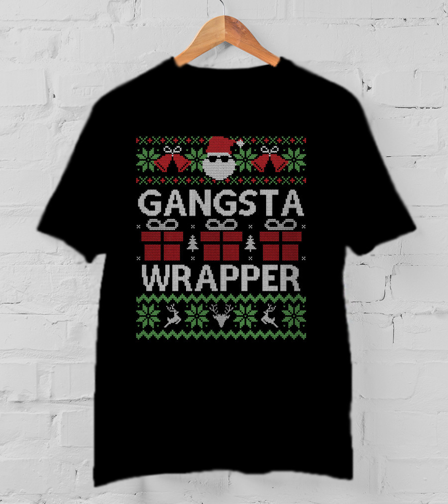 LONG SLEEVE Gangsta Wrapper Santa Presents Ugly Christmas T-Shirt