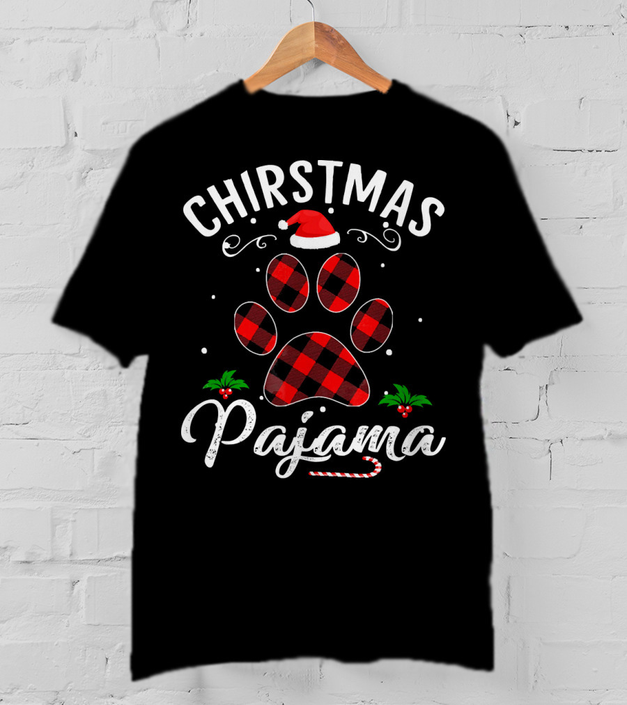 Buffalo Plaid Christmas Pajama Paw Holiday Hat T-Shirt