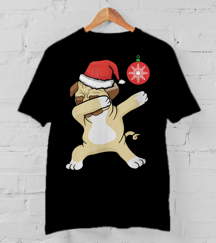 Christmas Pug Dabbing With Santa Hat And Red T-Shirt