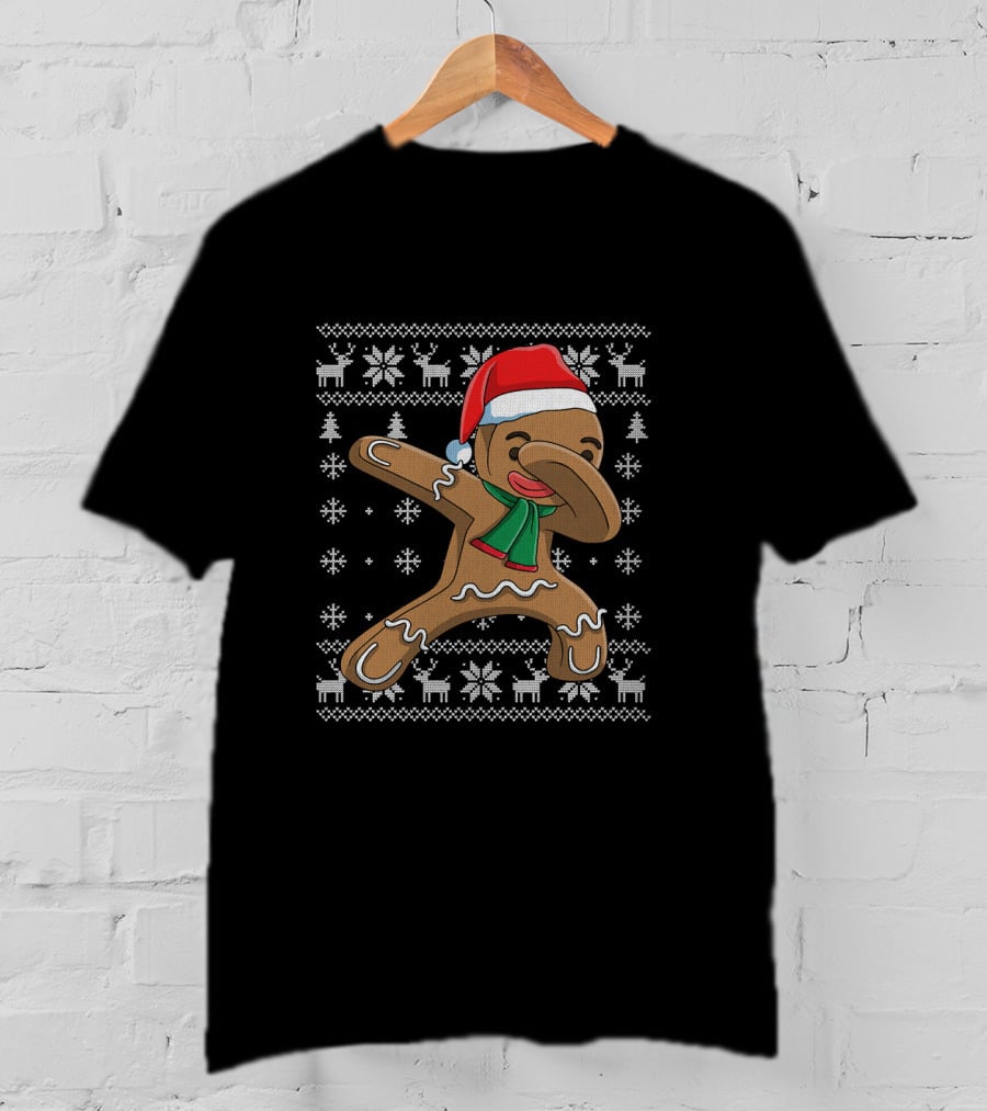 Festive Dabbing Gingerbread Man Christmas T-Shirt